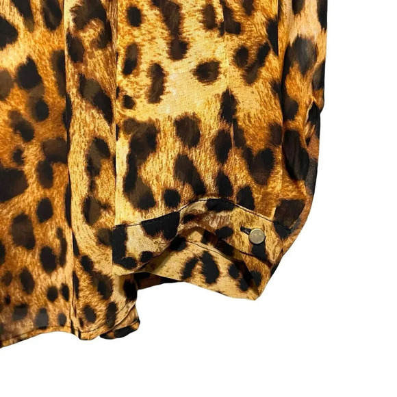 Liz Claiborne Signature Woman Leopard Print Tie-neck Bow Button Top Size 2X - Picture 3 of 6